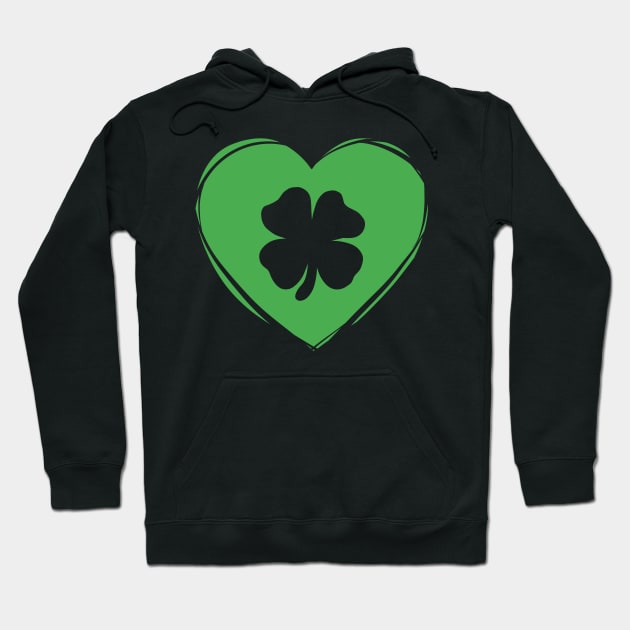 St Patrick’s Day Green Heart Four Leaf Clover Hoodie by SubtleSplit